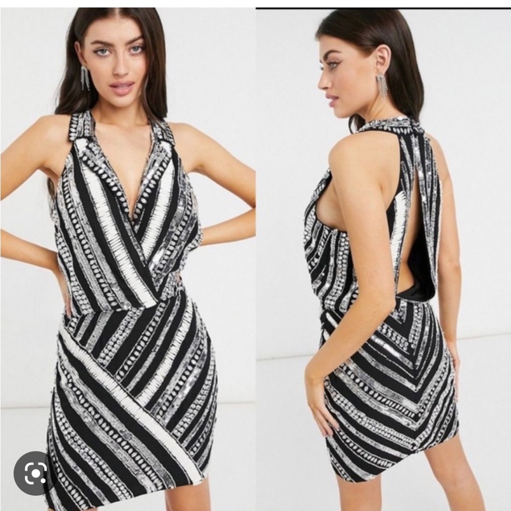 NWT ASOS embellished tuxedo sleeveless mini dress, size 0
